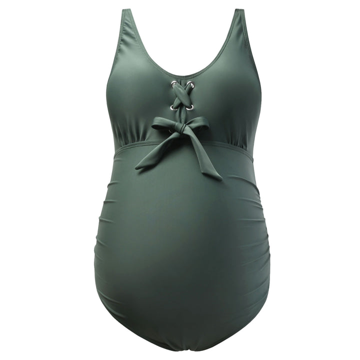 One Piece Scoop Neck Lace-Up Front Maternity Swimsuit