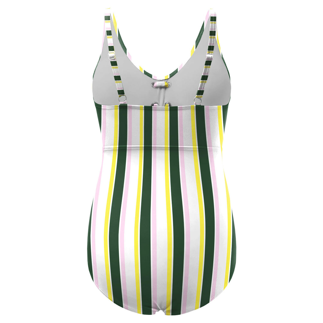 Stripe One Piece Scoop Neck Lace-Up Front Maternity Swimsuit