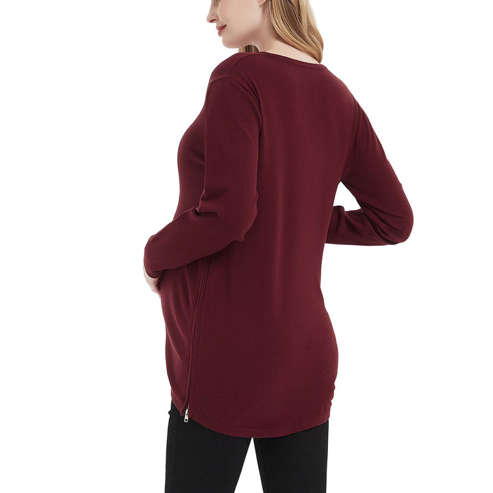 Bhome V Neck Maternity Sweater with Side Split Zipper