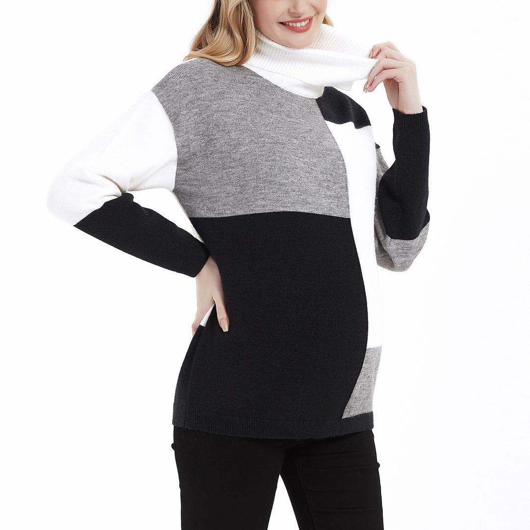 Long Sleeve Colorblock Turtle Neck Maternity Sweater