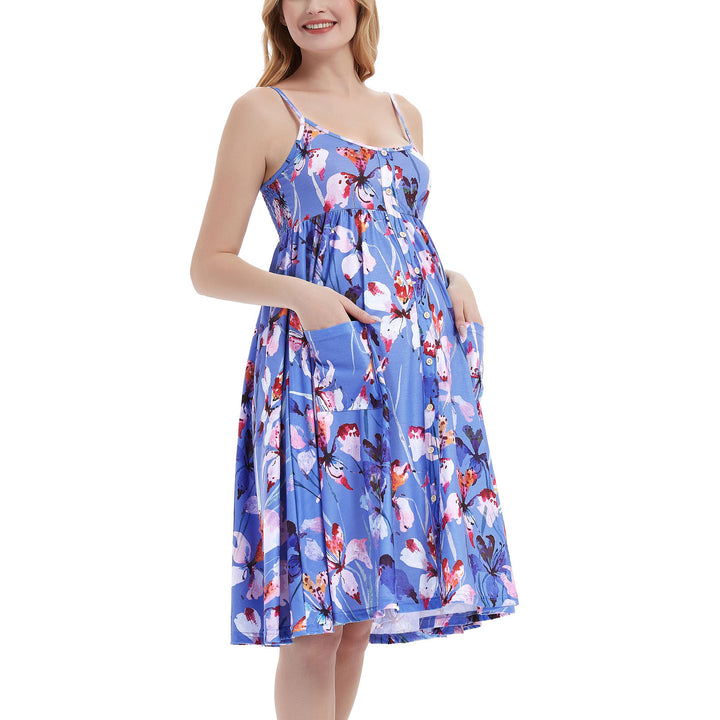 Floral Strap Backless Maternity Dress in Casual Style