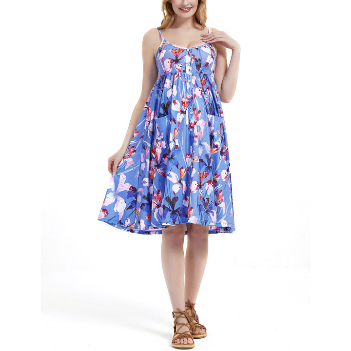 Floral Strap Backless Maternity Dress in Casual Style