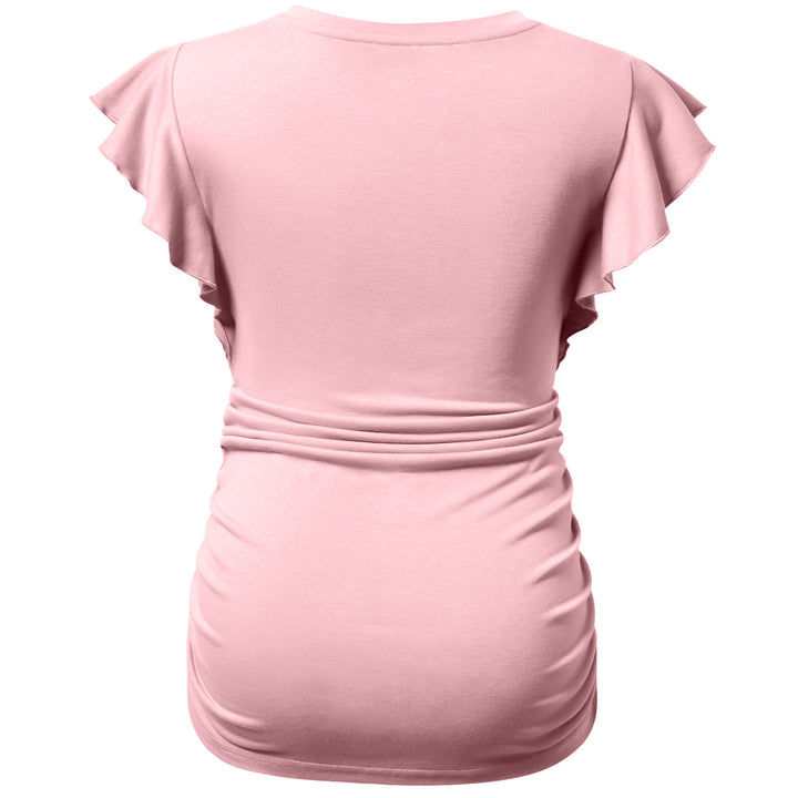 Maternity Pregnancy V Neck Fly Short Sleeve Stylish T Shirt with Side Ruched Top