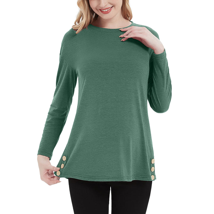 Maternity Long Sleeve Shirt Loose Pregnancy Tunic Top with Buttons