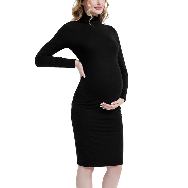 Turtleneck Long Sleeve Maternity Bodycon Dress for Baby Shower