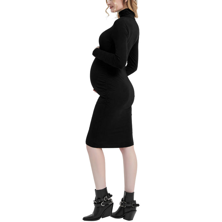 Turtleneck Long Sleeve Maternity Bodycon Dress for Baby Shower