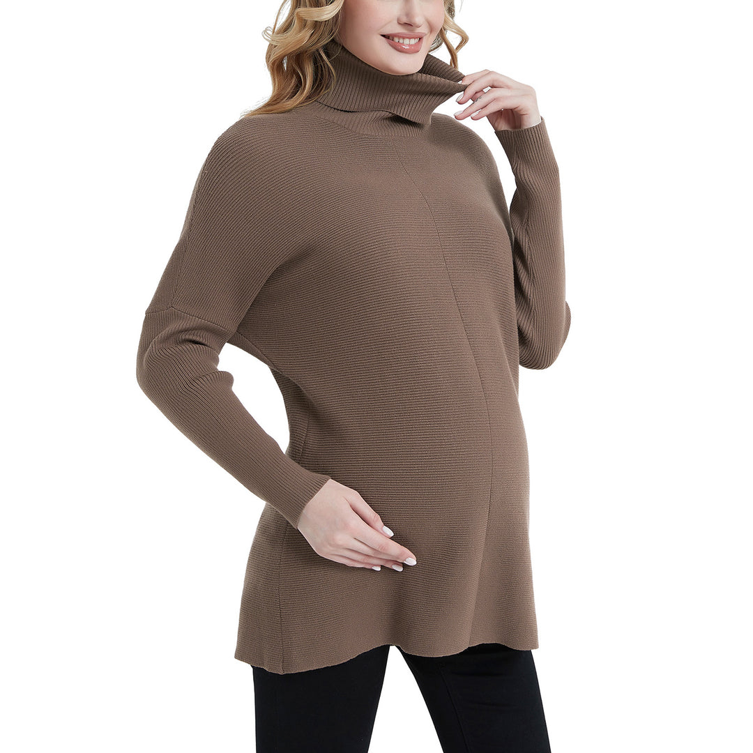 Turtleneck Pullover Long Sleeve Loose Hem Maternity Sweater