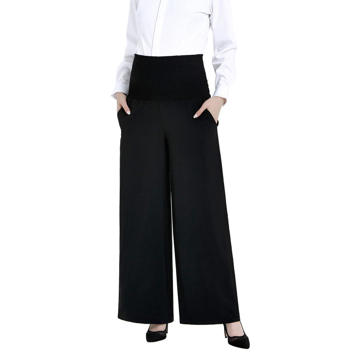 Wide Leg Smocked Loose Work Pants for Pregnant Women