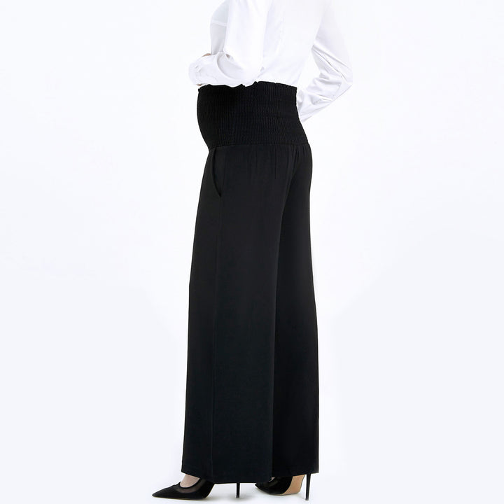 Wide Leg Smocked Loose Work Pants for Pregnant Women
