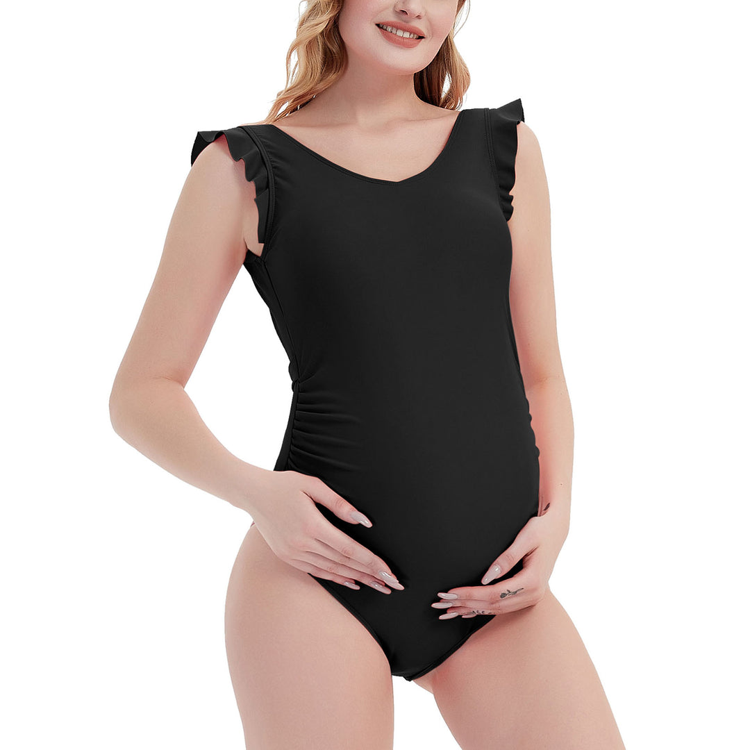 V Neck Ruffle Sleeves Pregnancy One Piece Swimwear