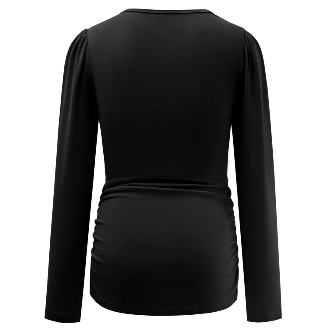 Crew Neck Puff Long Sleeve Maternity Shirts in Plain Color