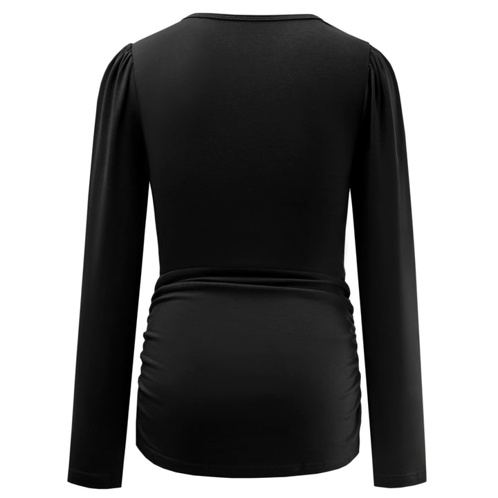 Crew Neck Puff Long Sleeve Maternity Shirts in Plain Color