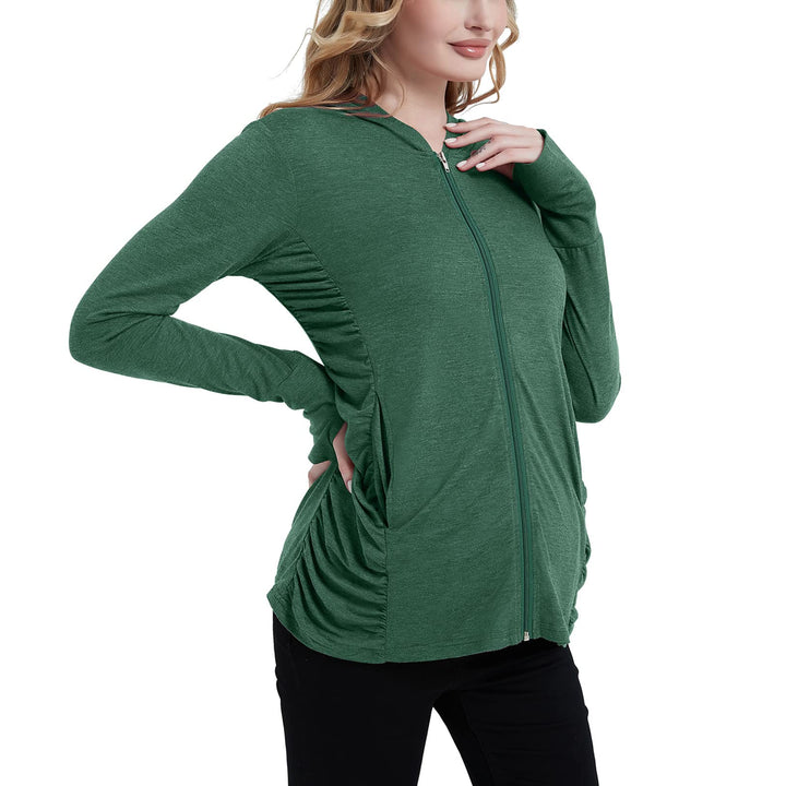 Full Zip Long Sleeve Maternity Hoodie Sweatshirts with Pockets