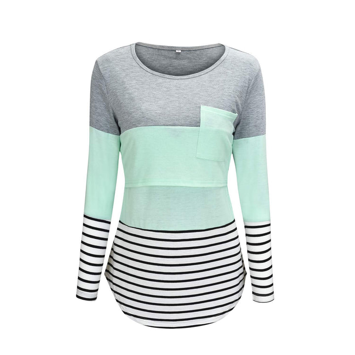 Stylish Colorblock & Striped Nursing Top in Long Sleeves